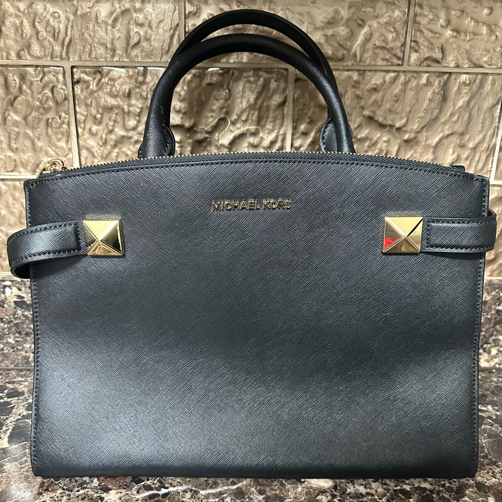 Michael Kors Karla Black Medium Satchel Leather